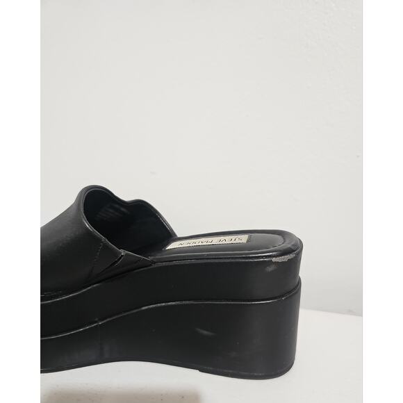 Steve Madden Black Platform Wedge Sandal Womens 7 Slip On Square Toe - Picture 6 of 15